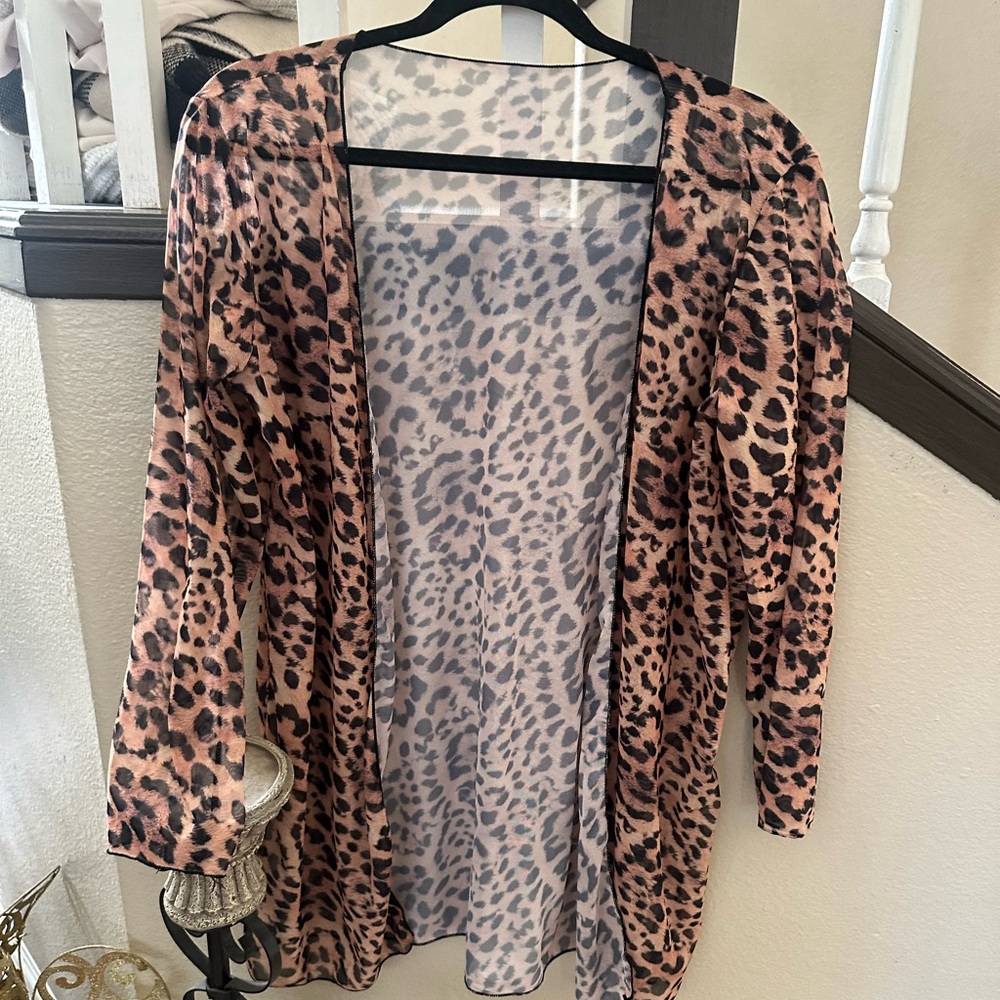 Leopard Print Sheer Kimono swim cover up